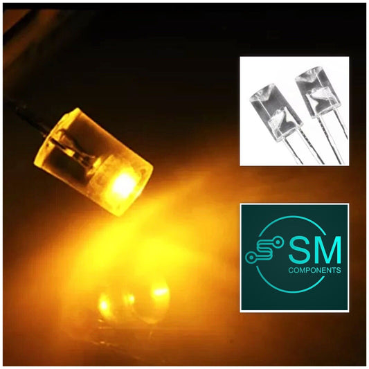 5mm LED YELLOW Concave 100pcs Light Emitting Diode Flat Top Clear 590-593nm