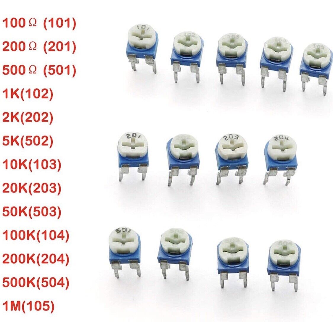 65Pcs 100 ~ 1M Ohm Trimpot Trimmer Potentiometer Variable Resistor RM065