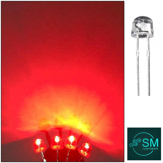 5mm Red LARGE CHIP Straw Hat Led Diode 100pcs Round Head LED Clear Top 620-630nm