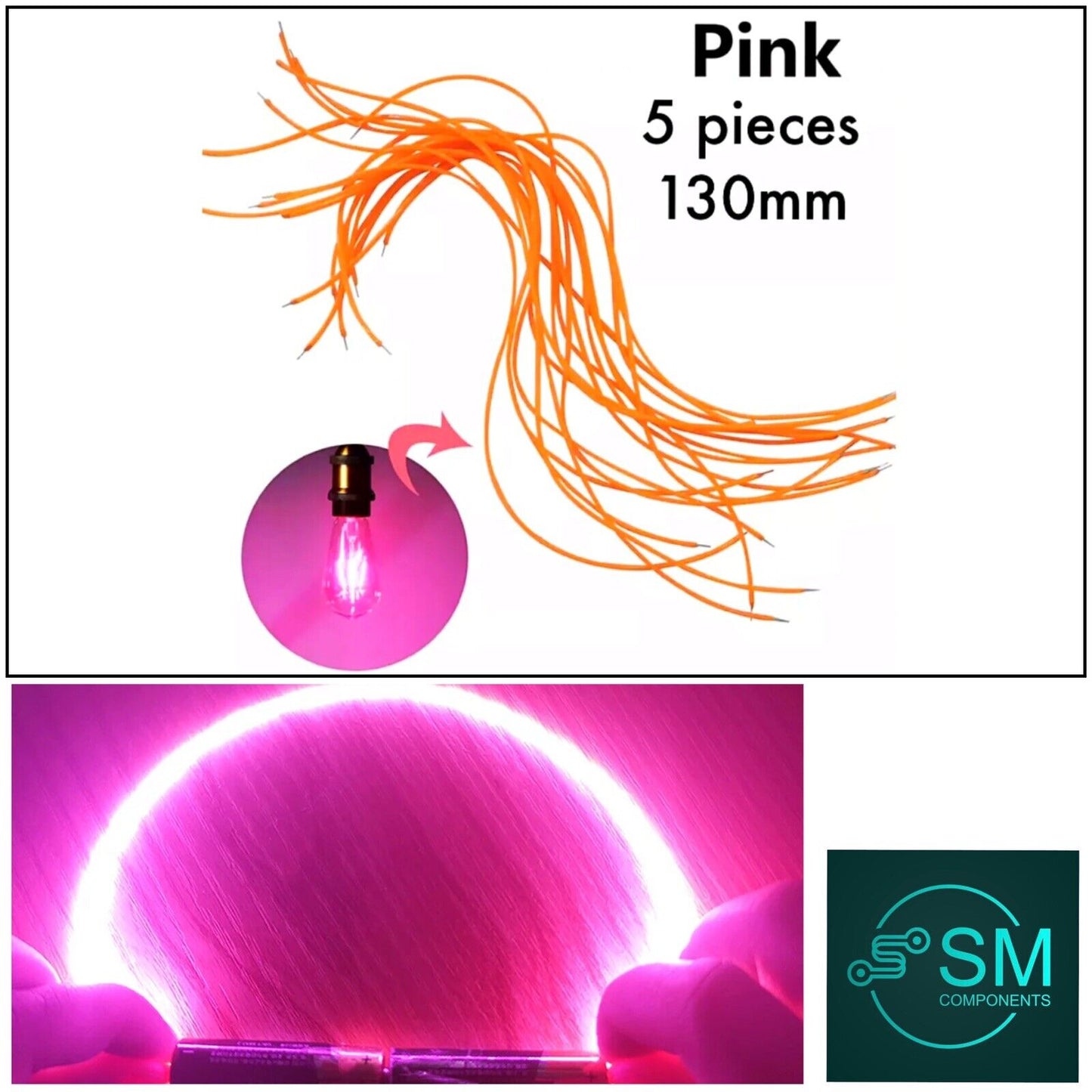 5PCS DC3V 130mm PINK Light Emitting Diode Super Flexible Silicone Filament LED