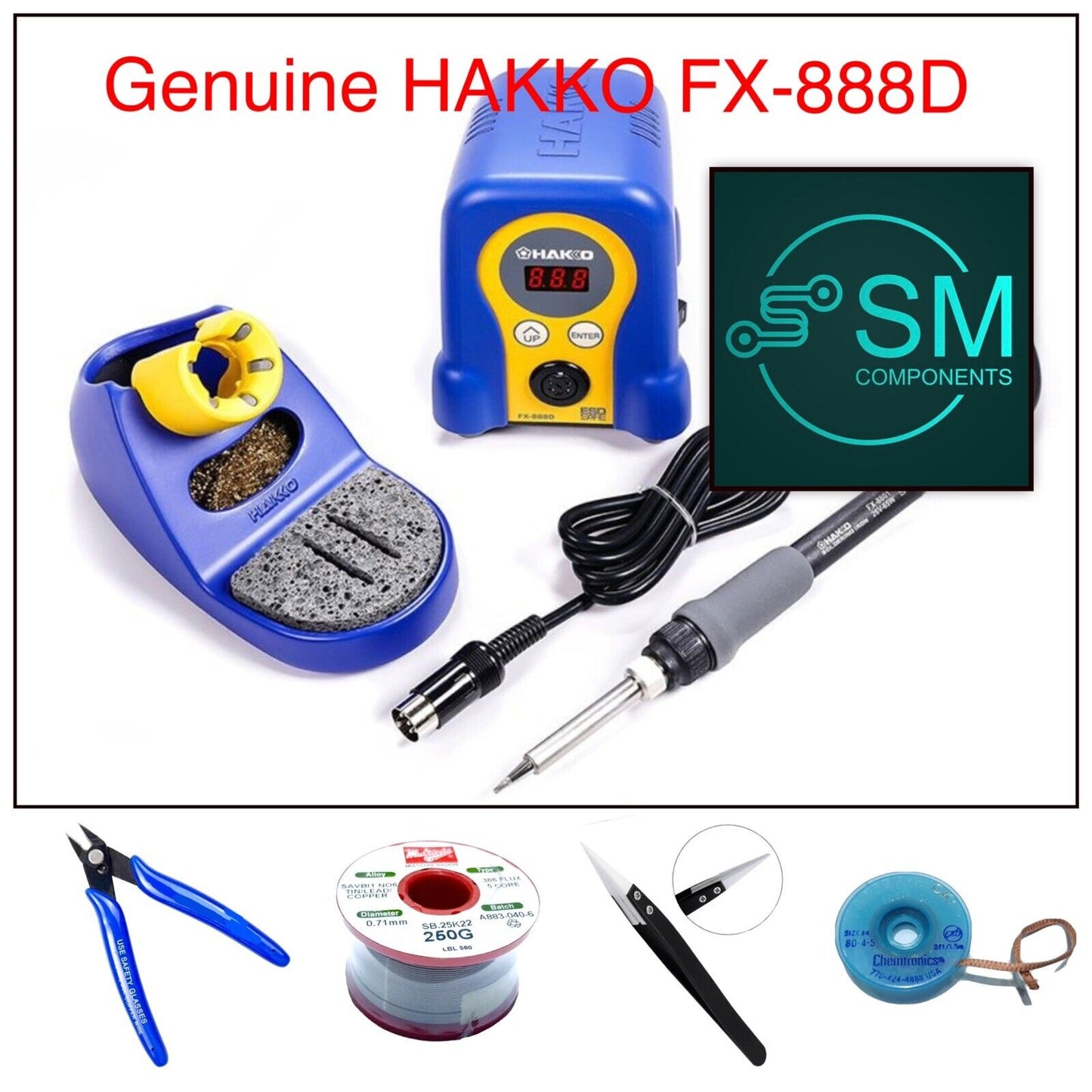 Hakko FX-888D Digital Soldering Station (Genuine) Inc Multicore Solder Snips Etc