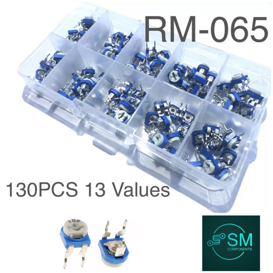 130Pc RM065 13 Value Potentiometer Adjustable Resistor Kit 100-1M Ohm Multi turn