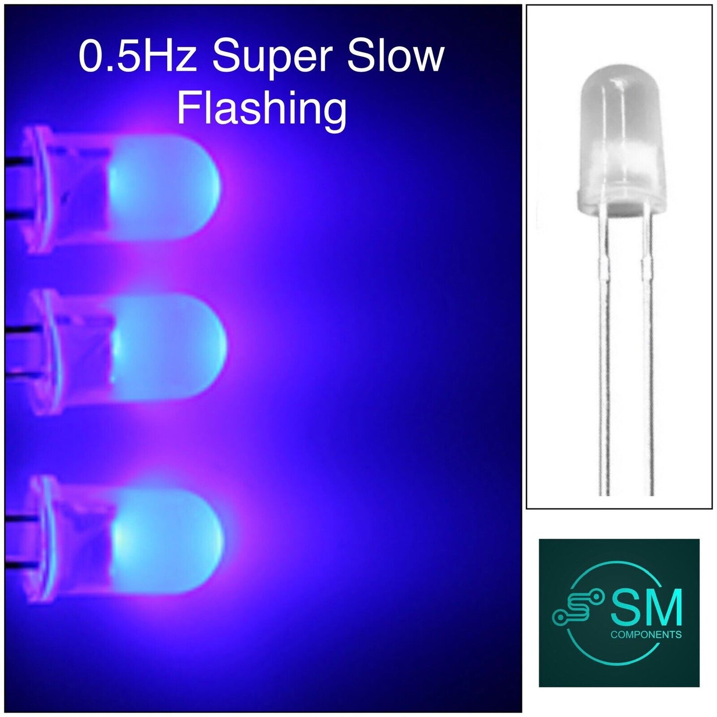 100pcs 5mm Flashing LED Blinking BLUE Diffused Light Emitting Diodes Round 0.5Hz