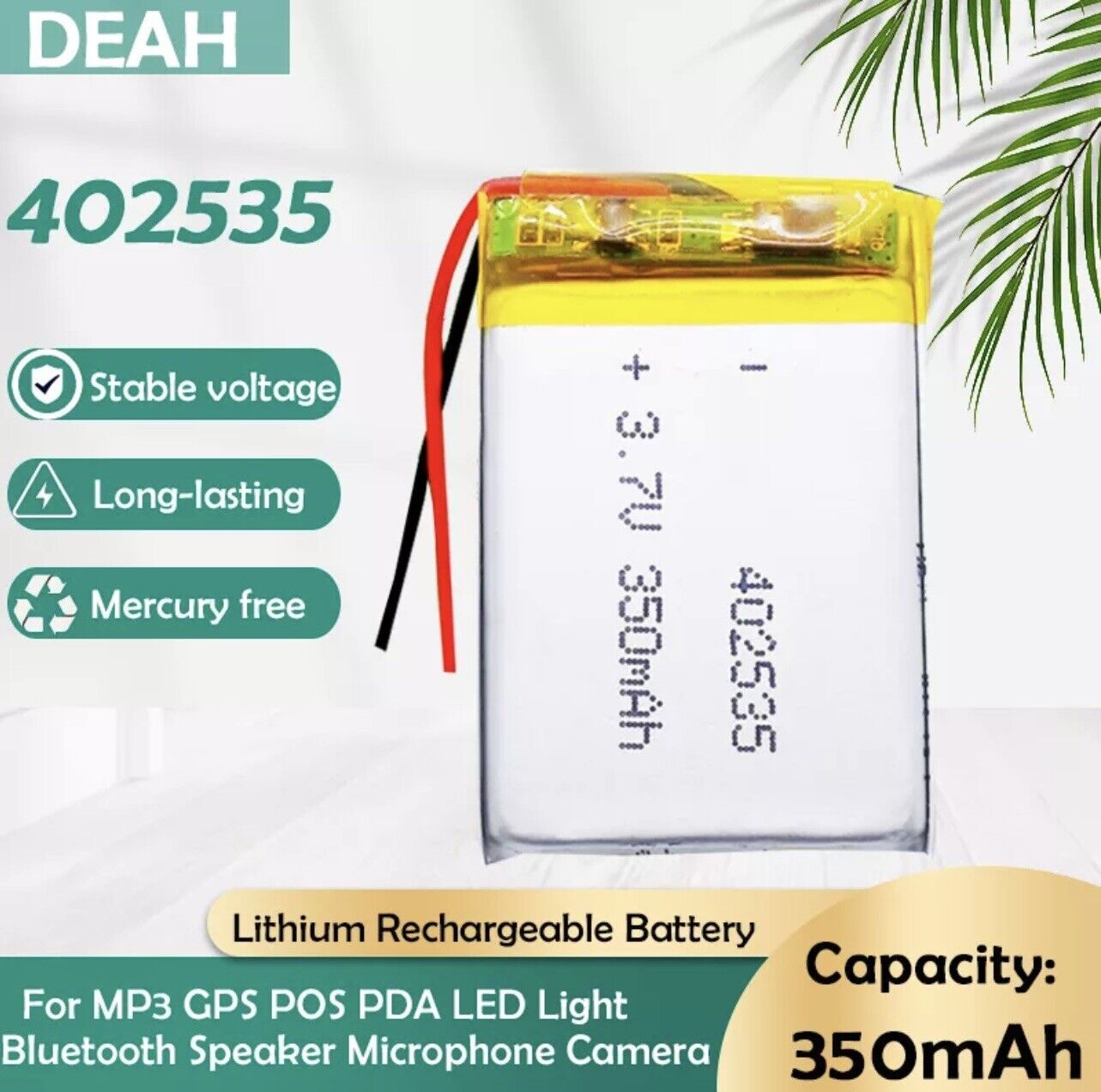 1 X Polymer Lithium Ion Battery LiPo 350mA 3.7V 402535 4x25x35mm Inc Protection