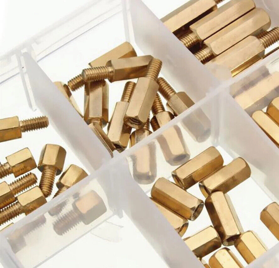 M3 Brass pillars Hex Spacer Screw Nut Separator Stand off Standoff Set PCB + Box