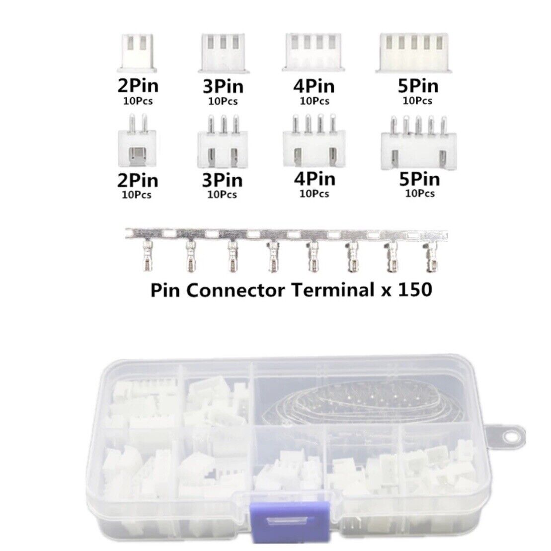 230pc JST-PH Kit 2/3/4/5Pin PH 2.0mm Metric Pitch Terminal Header Wire Connect