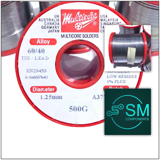 Multicore 60/40 X39 3 Core 1.25mm 0.5kg Tin/Lead Solder Wire 1% No Clean Flux