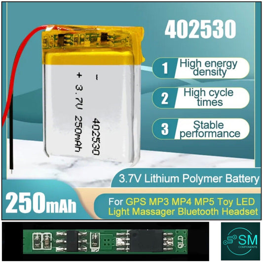 1 X Polymer Lithium Ion Battery LiPo 250mA 3.7V 402530 4x25x30mm Inc Protection