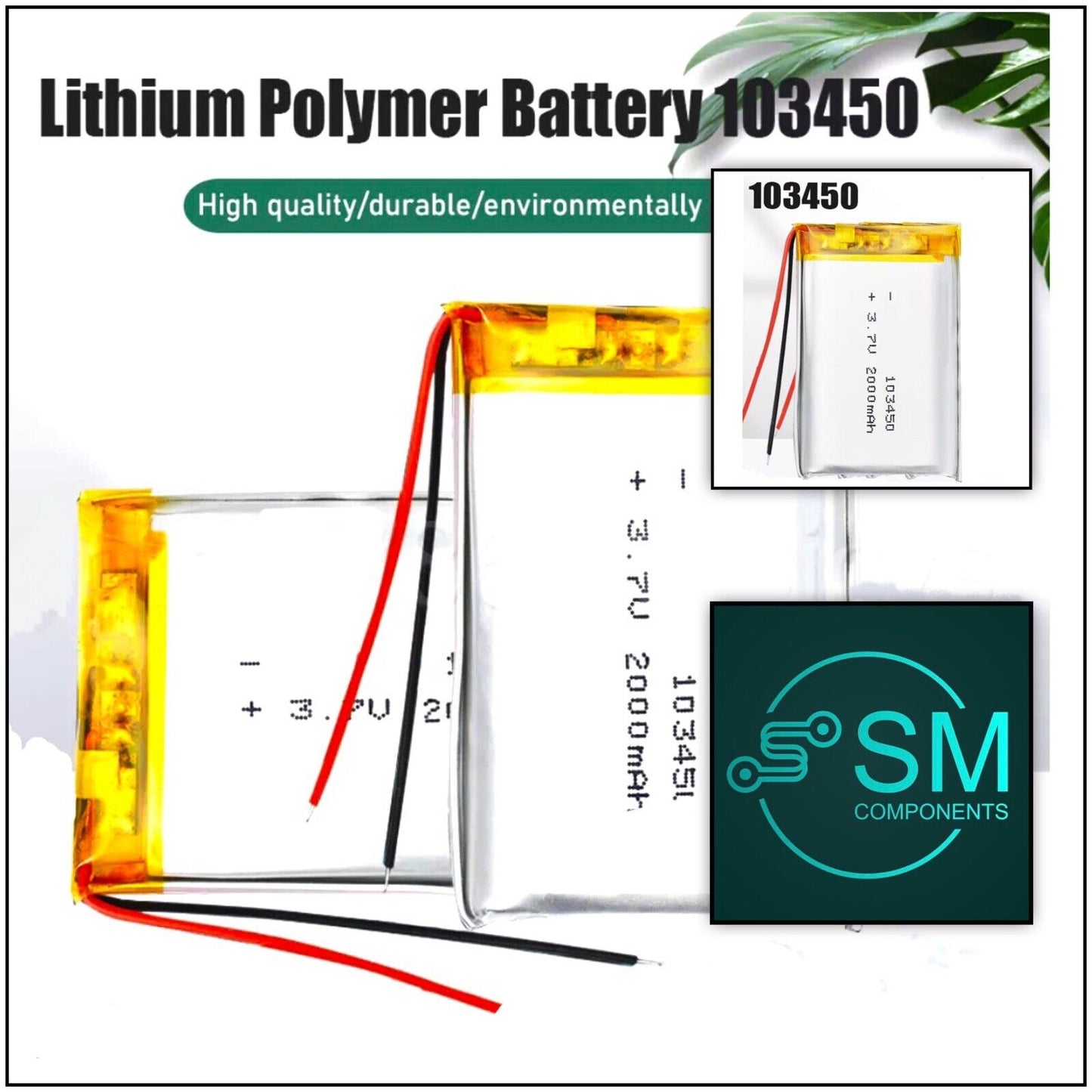 1 X Polymer Lithium Ion Battery LiPo 2000mAh 3.7V 103450 34x50x10 Inc Protection