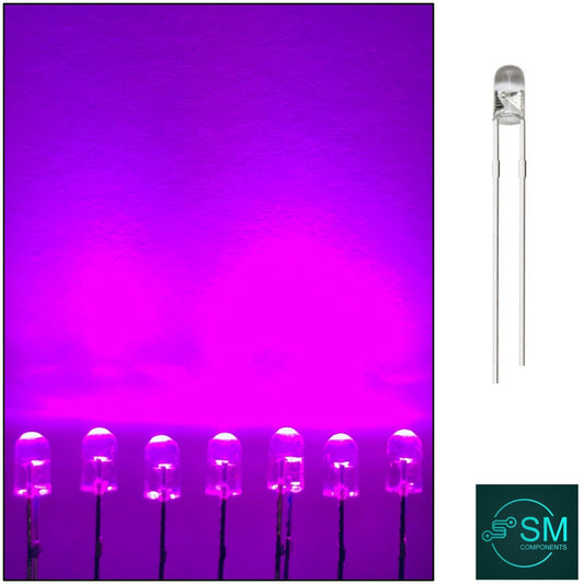 3mm Purple Led Light Emitting Diode 100pcs Clear Round Top (Purple Magenta)