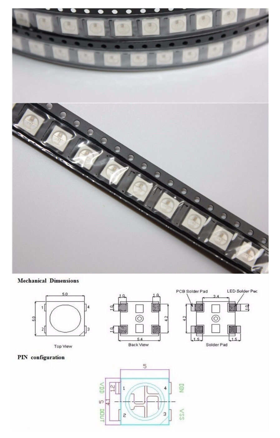 100PCS WS2812B RGB 5050 Individually Addressable LED Chip light DC 5V DIY