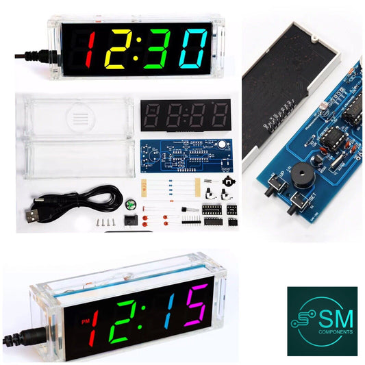 4-digit DIY Electronic Digital LED Clock Kit Alarm RGB Auto Display Time Temp