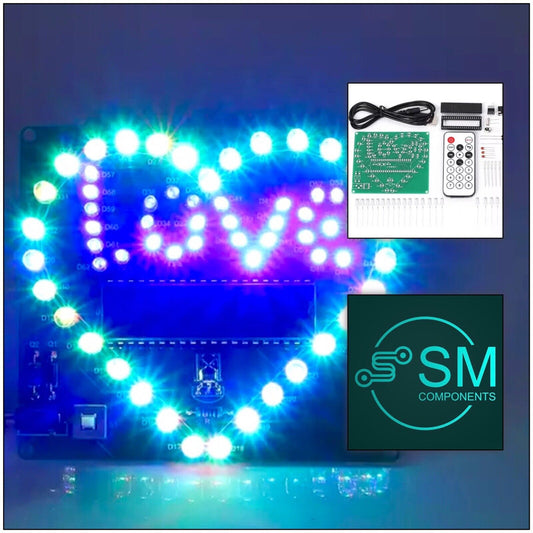 DIY RGB LED Heart Project Electronic Education Circuit Starter Kit Cable Include