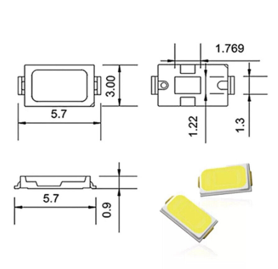 100pcs 5730 (5630) WARM WHITE SMD/SMT 0.5W Leds 3000-3200K Colour Temp TWN Chips