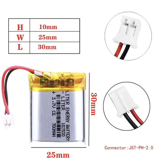 1 X Polymer Lithium Ion Battery LiPo 700mAh 3.7V 102530 10x25x30 Inc JST PH2.0