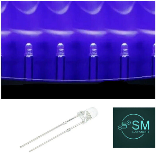 3mm UV Ultra Violet 200pc Led Light Emitting Diode Purple Clear Round Head 390nm