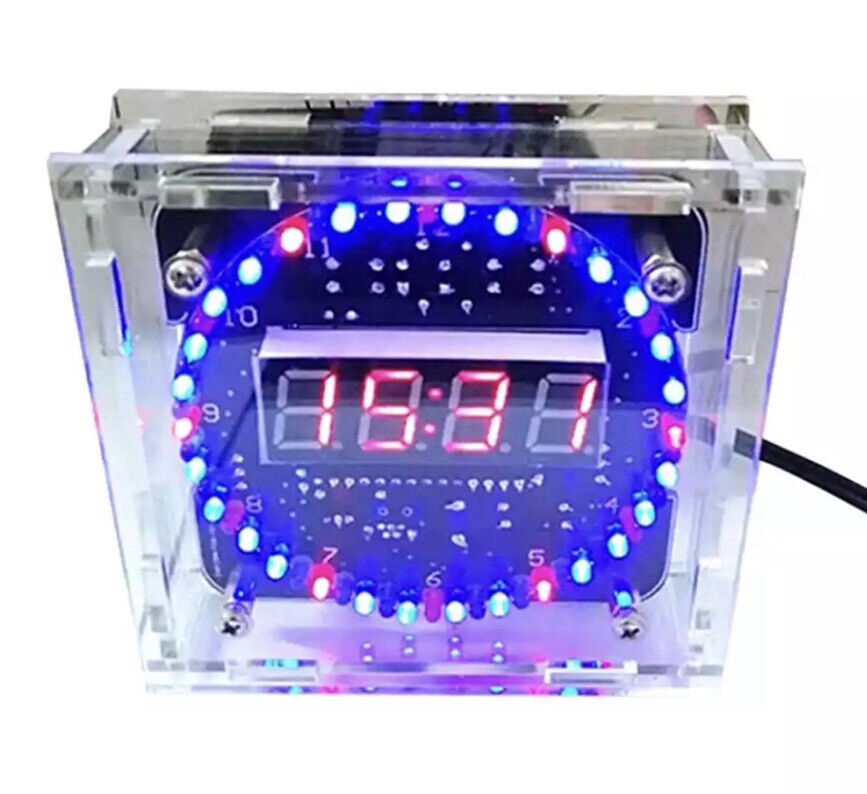 DIY DS1302 Rotating LED Electronic Digital Clock Temperature Display KIT + Case