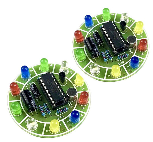 2 X KITS CD4017 Colorful Voice Control Rotating LED light kit Starter Solder Kit