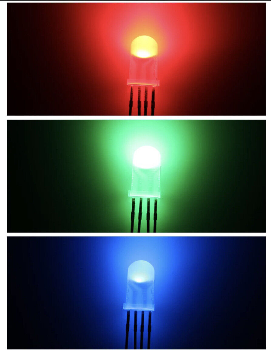 100pcs 5mm LED 4pin RGB Red Green Blue Diffused Top Tricolour Common Anode LED