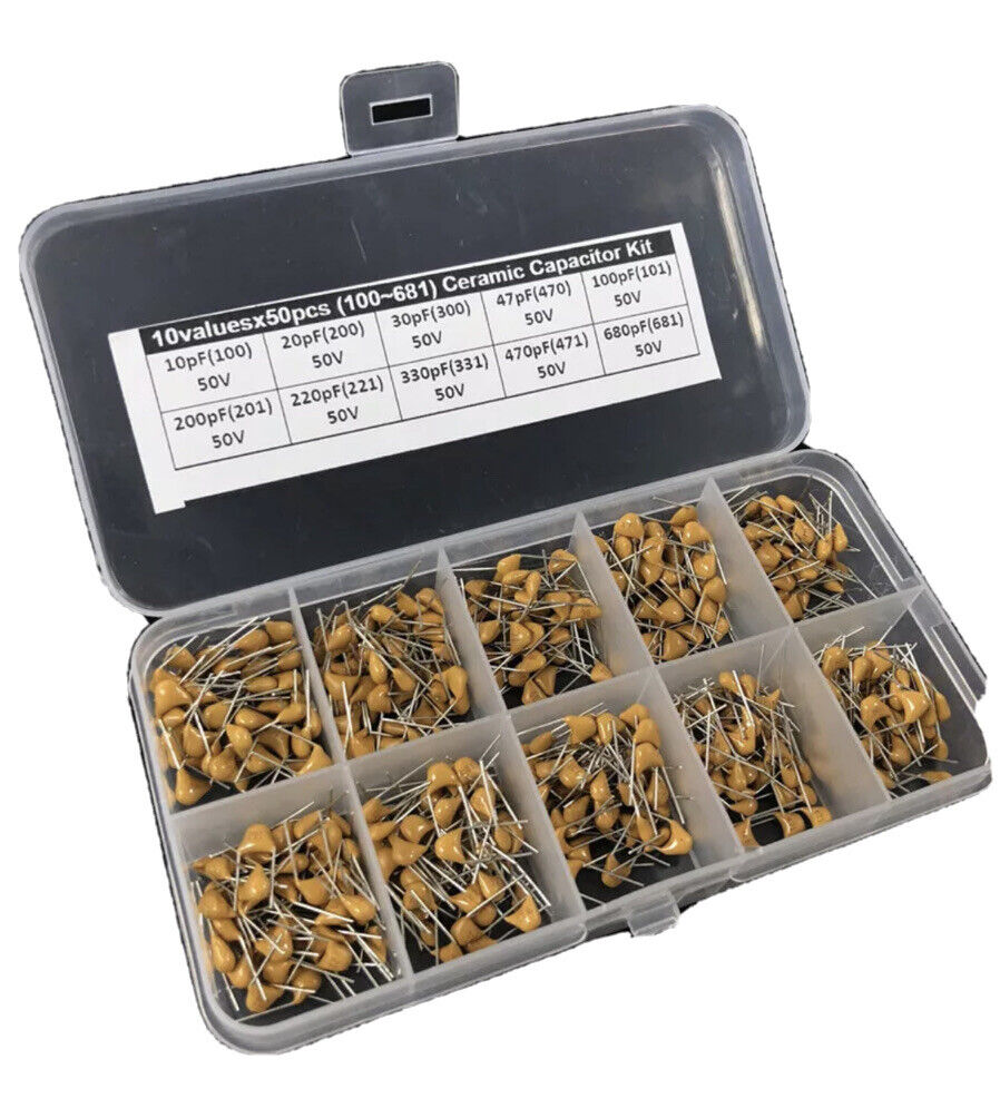 1500Pcs 30 Values 50V 10pF~10uF Multilayer/Monolithic DIP Ceramic Capacitors Kit