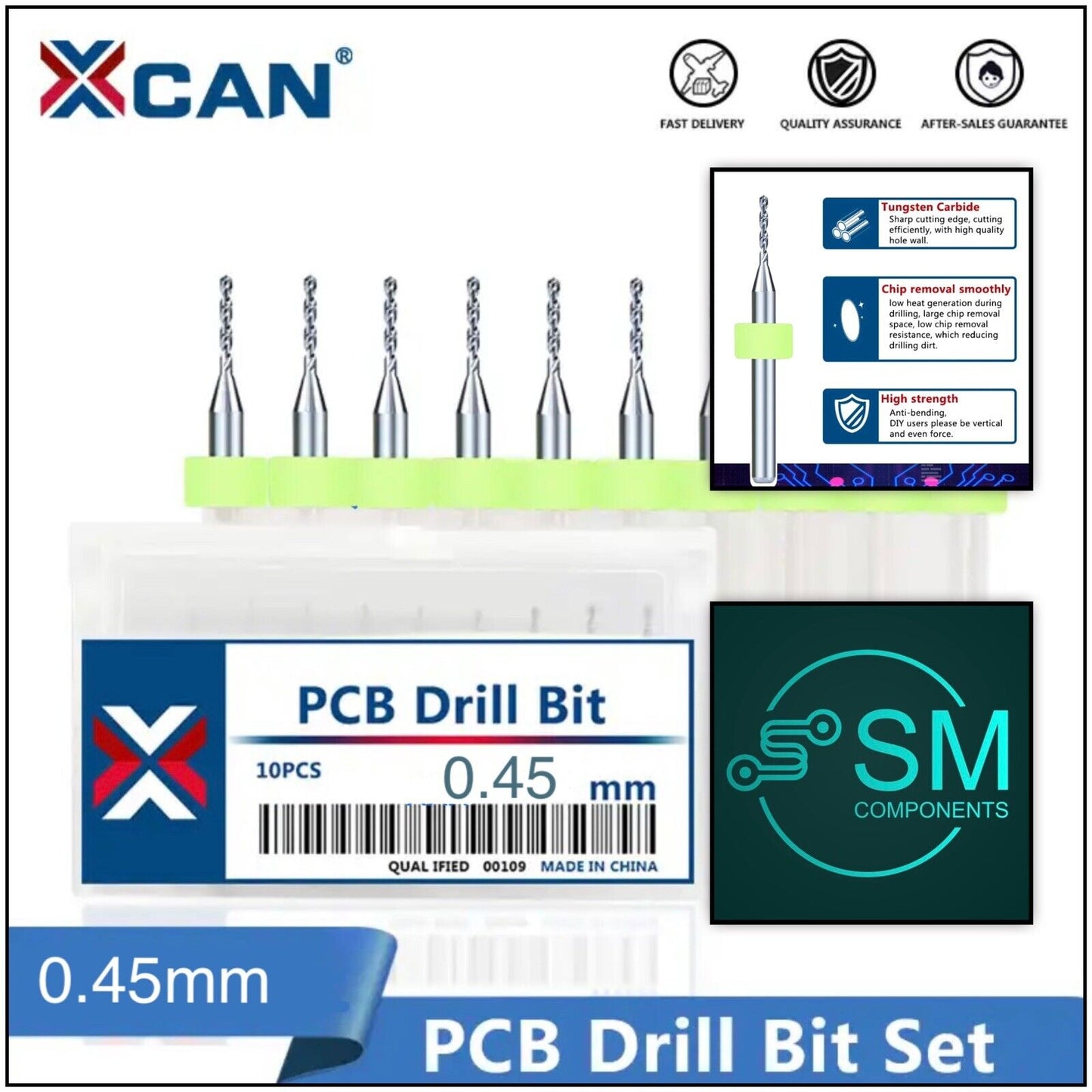 10Pcs 0.45mm PCB Print Circuit Board Tungsten Carbide Mini Micro Drill Bit Set