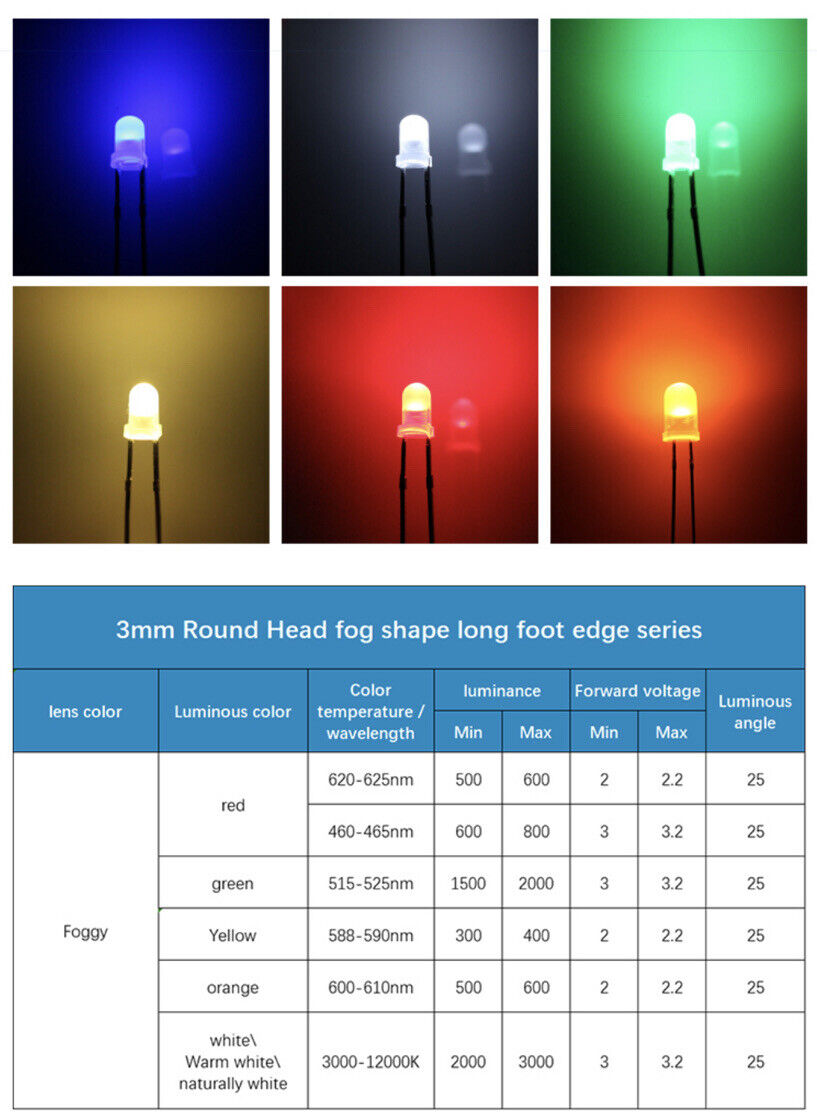 3mm Warm White Diffused Led Light Emitting Diode Round Top with Edge 100pcs Led