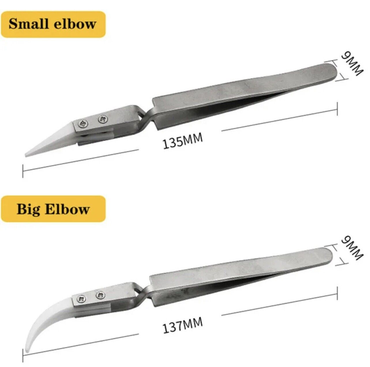 Full Set 3 Piece STAINLESS REVERSE Ceramic tipped ESD Safe Electronics Tweezers