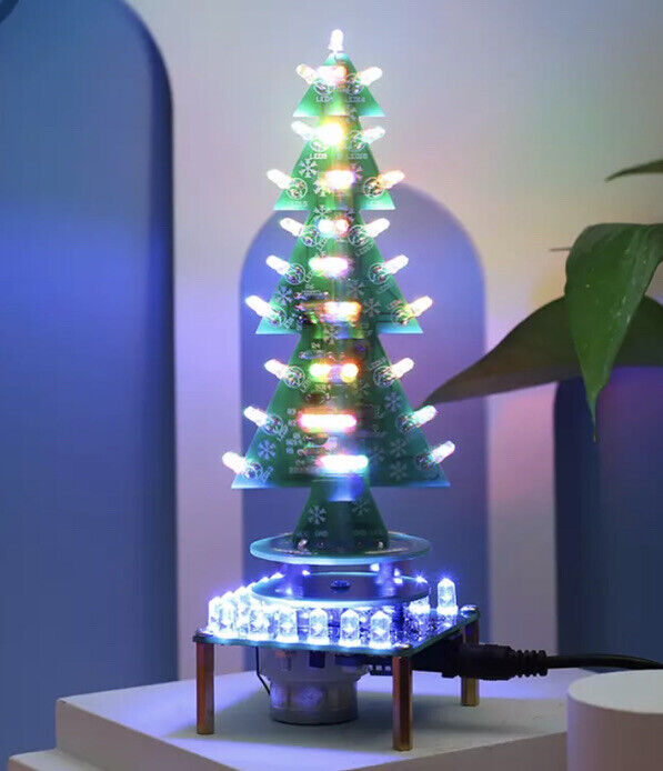 DIY Auto Rotating Music Christmas Tree RGB LED with Blue Pulsing Base Light KIT