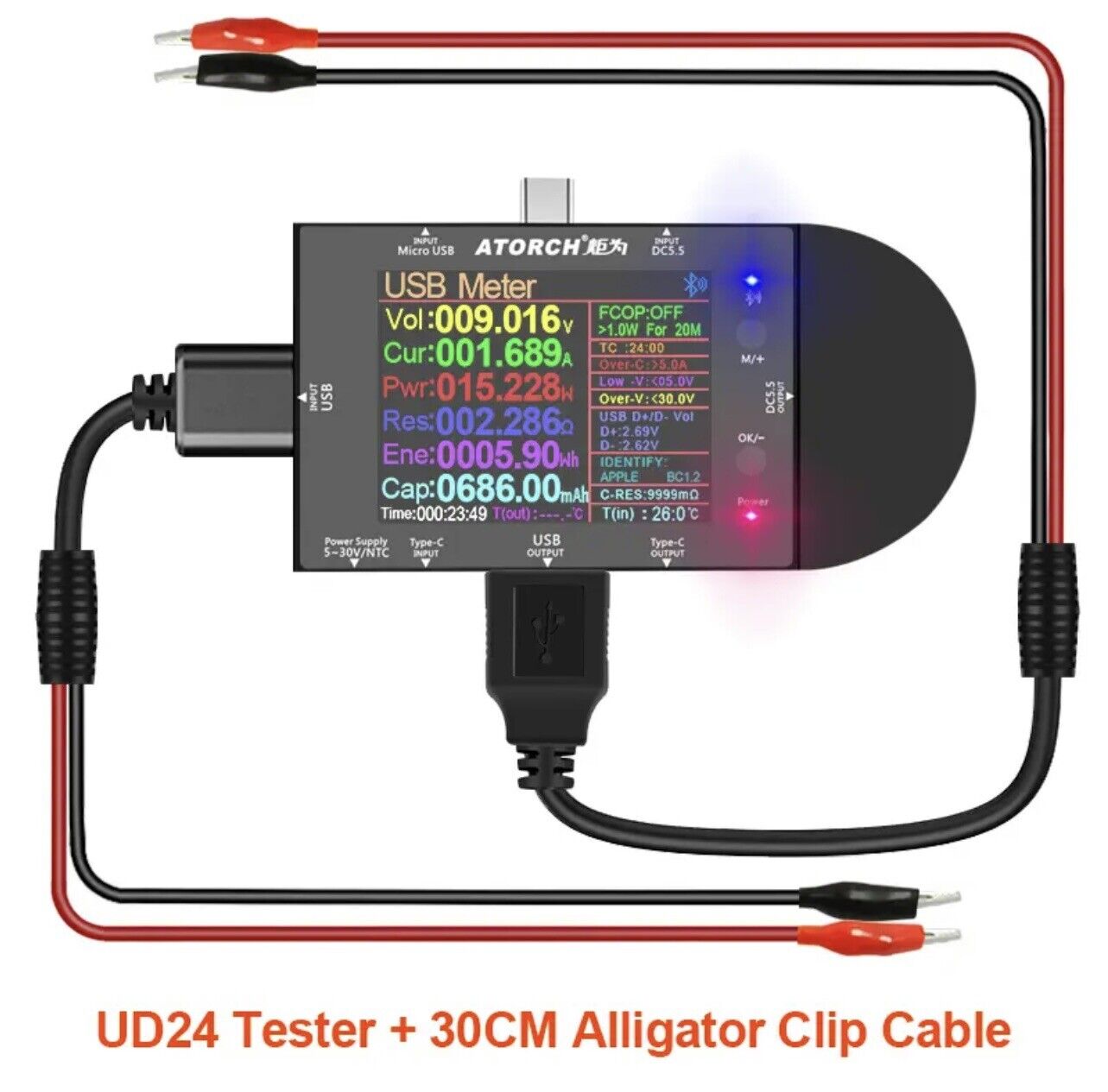 ATORCH UD24 USB Voltmeter Voltage Current Meter DC Digital Tester 2.4" Full Kit