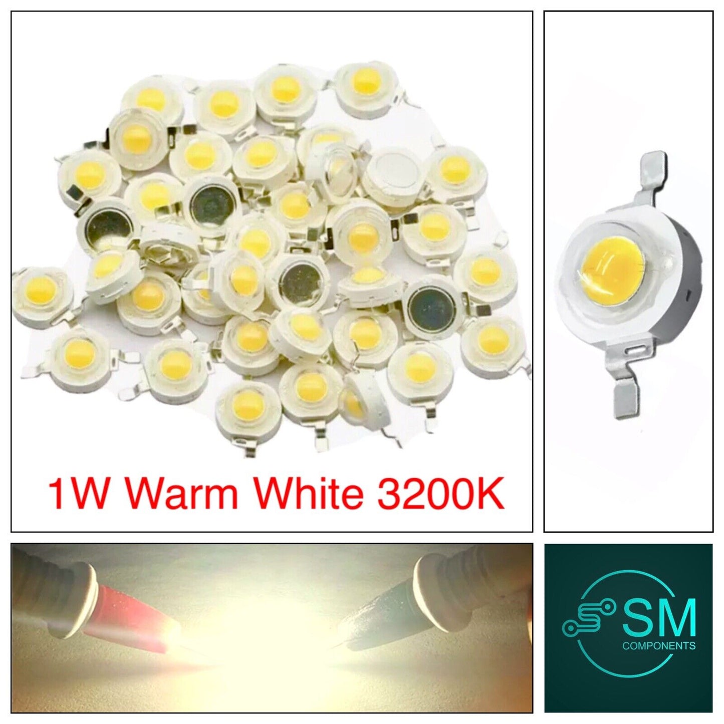 20 Pieces 1W LED High Power SMD LED 28mil Lights Beads Warm White LED Diode