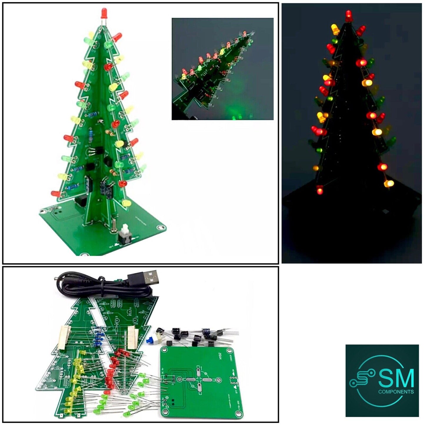 3D 3 Colours Led Christmas Tree DIY Electronic Circuit Kit Led Solder Practice