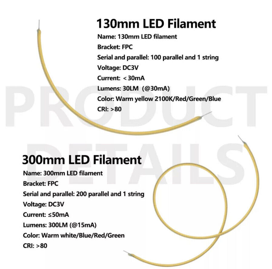 4PCS DC3V 300mm 5500-6500K COOL WHITE Super Flexible Silicone Filament Lamp LED