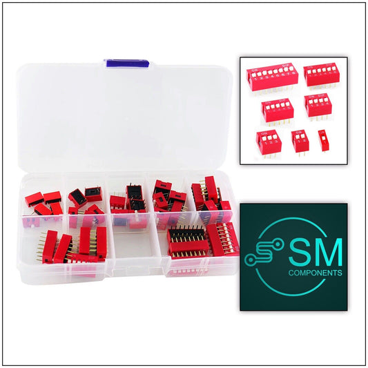 35PCS DIP Switch Kit 1 2 3 4 5 6 8 Channel Toggle Switch RED Snap Switches DIY