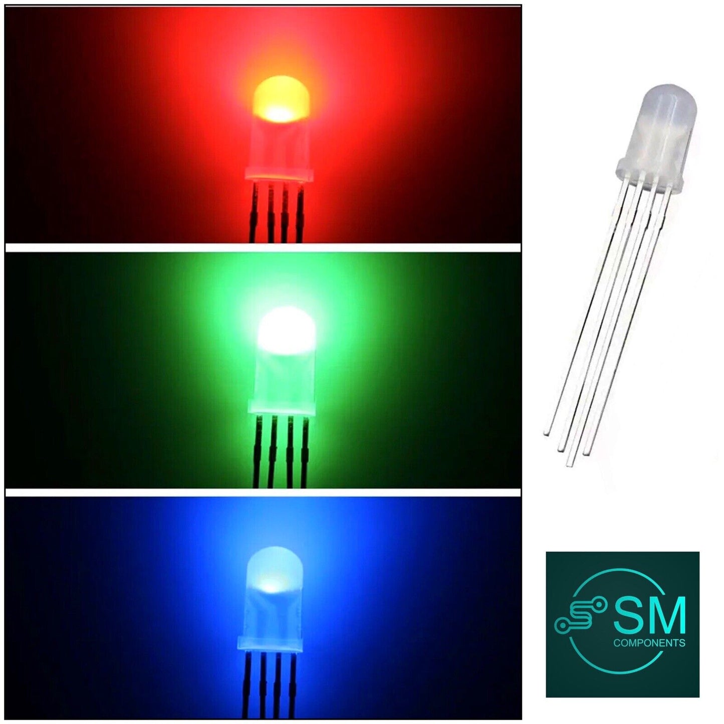 100pcs 5mm LED 4pin RGB Red Green Blue Diffused Top Tricolour Common Anode LED