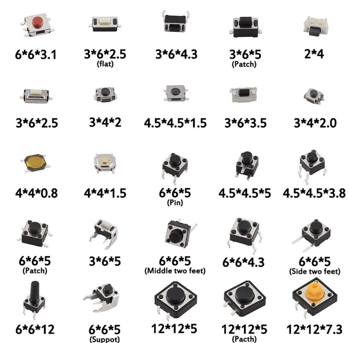 125pc Electronics Push Button Tactile On Off Momentary Switch 25 Styles With Box