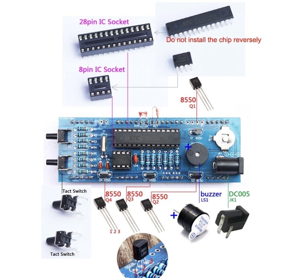 4-digit DIY Electronic Digital LED Clock Kit Alarm RED Auto Display Time Temp