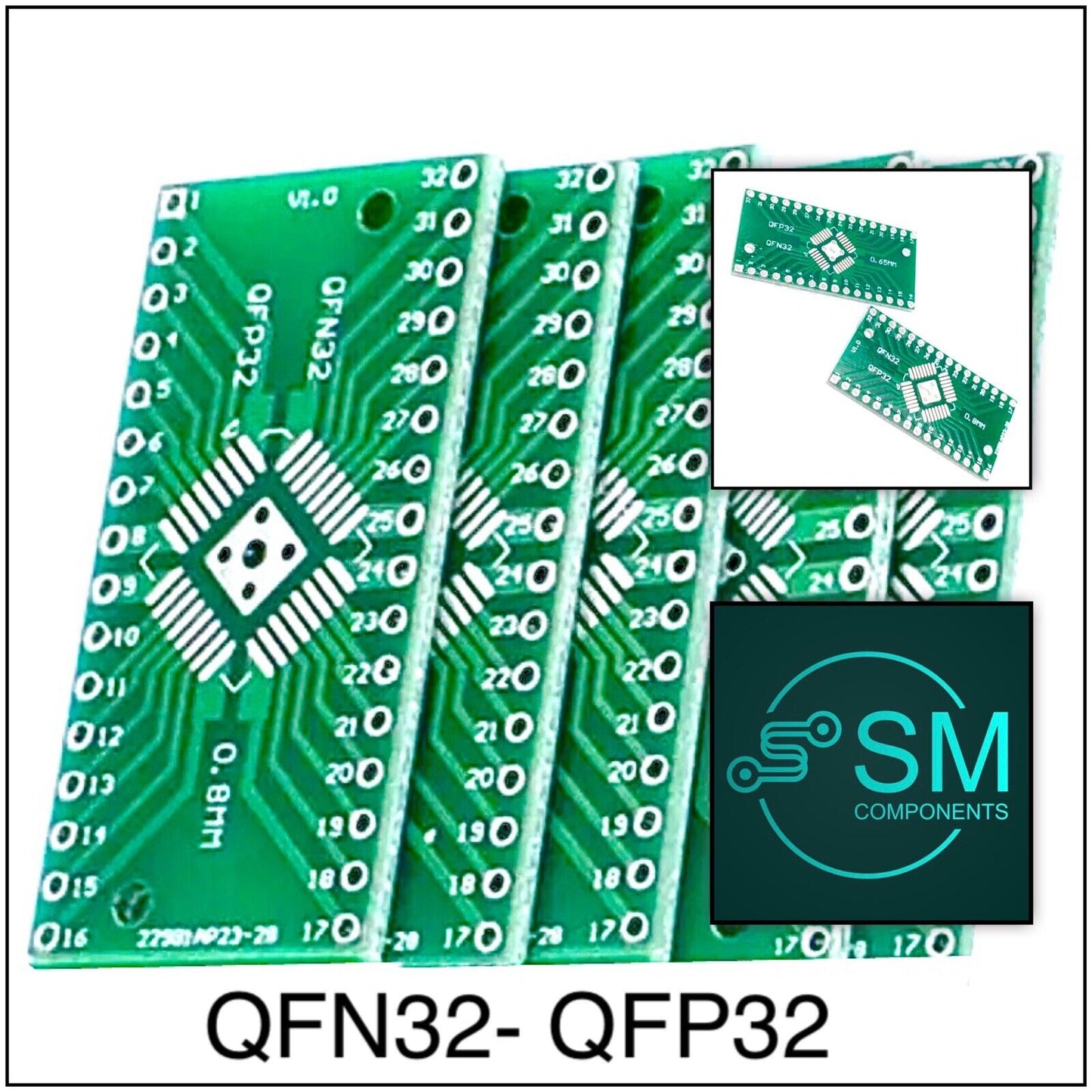 5 Pcs HTQFP QFN32 to DIP32 QFN32 0.8/0.65mm QFP32 QFP32 PQFP LQFP Adapter Plate