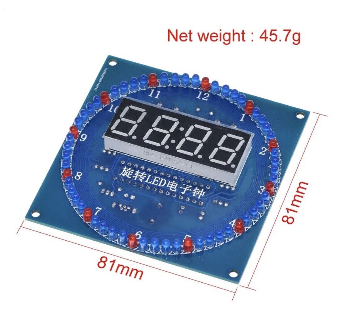 DIY Rotating LED DS1302 Electronic Digital Clock + Case Temperature Display KIT