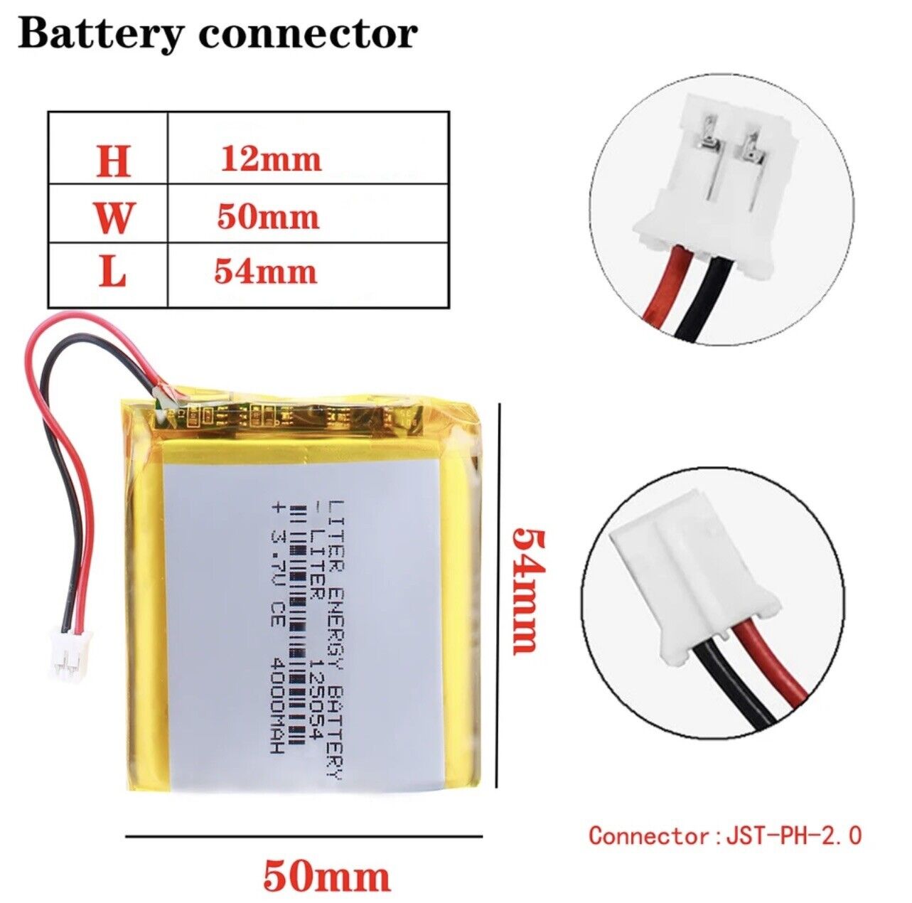 1 X Polymer Lithium Ion Battery LiPo 4000mAh 3.7V 125054 12x50x54 Inc Protection