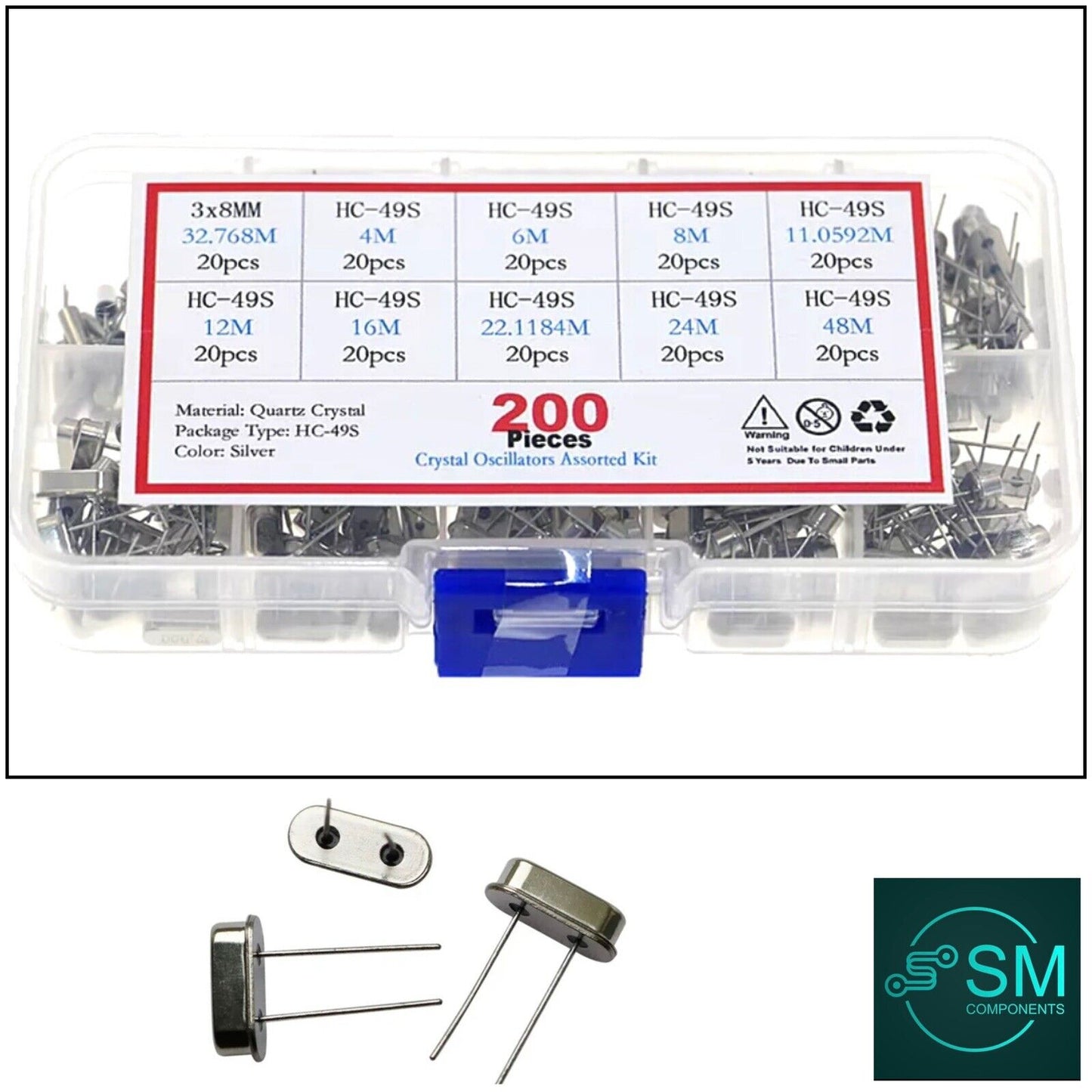 200PCS Quartz Crystal Oscillator HC-49S 32.768KHz-48MHz 10 Values X 20pcs DIY