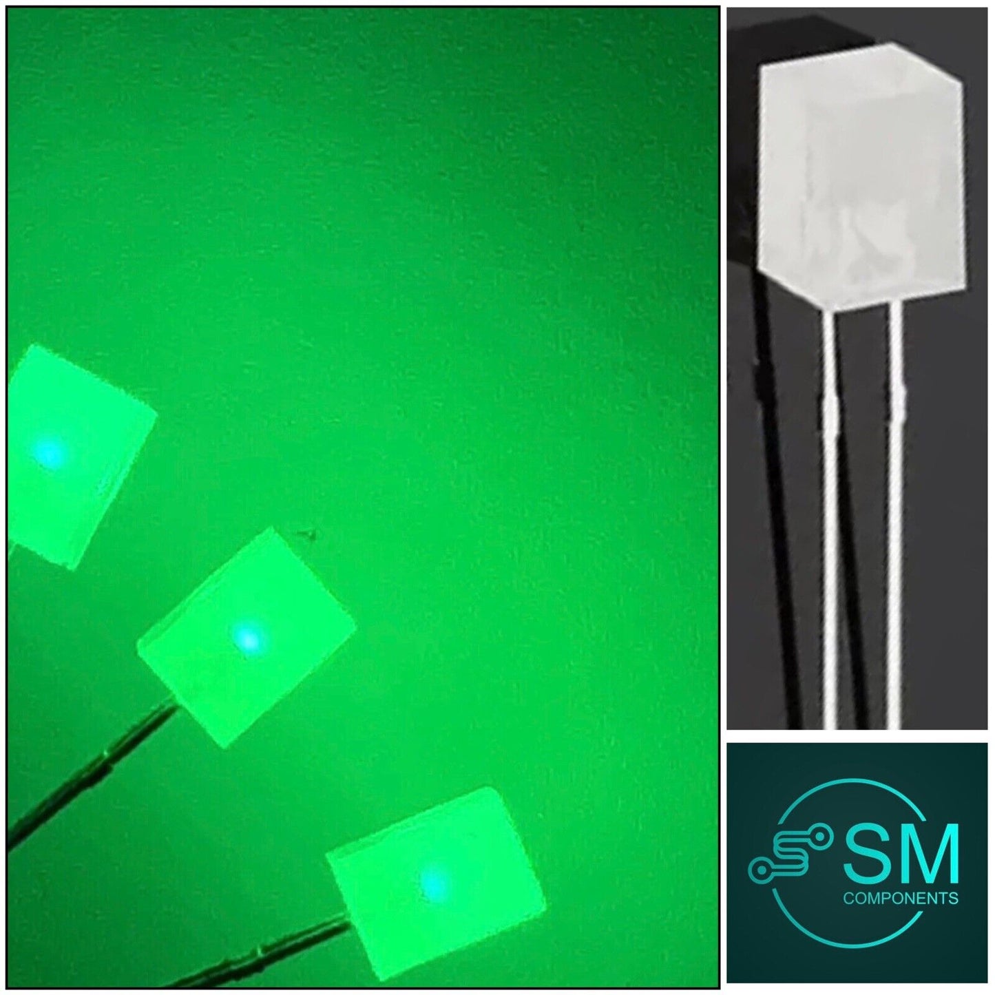 100pcs 5x5x7mm Diffused Resin Green Square Led Light Emitting Diode