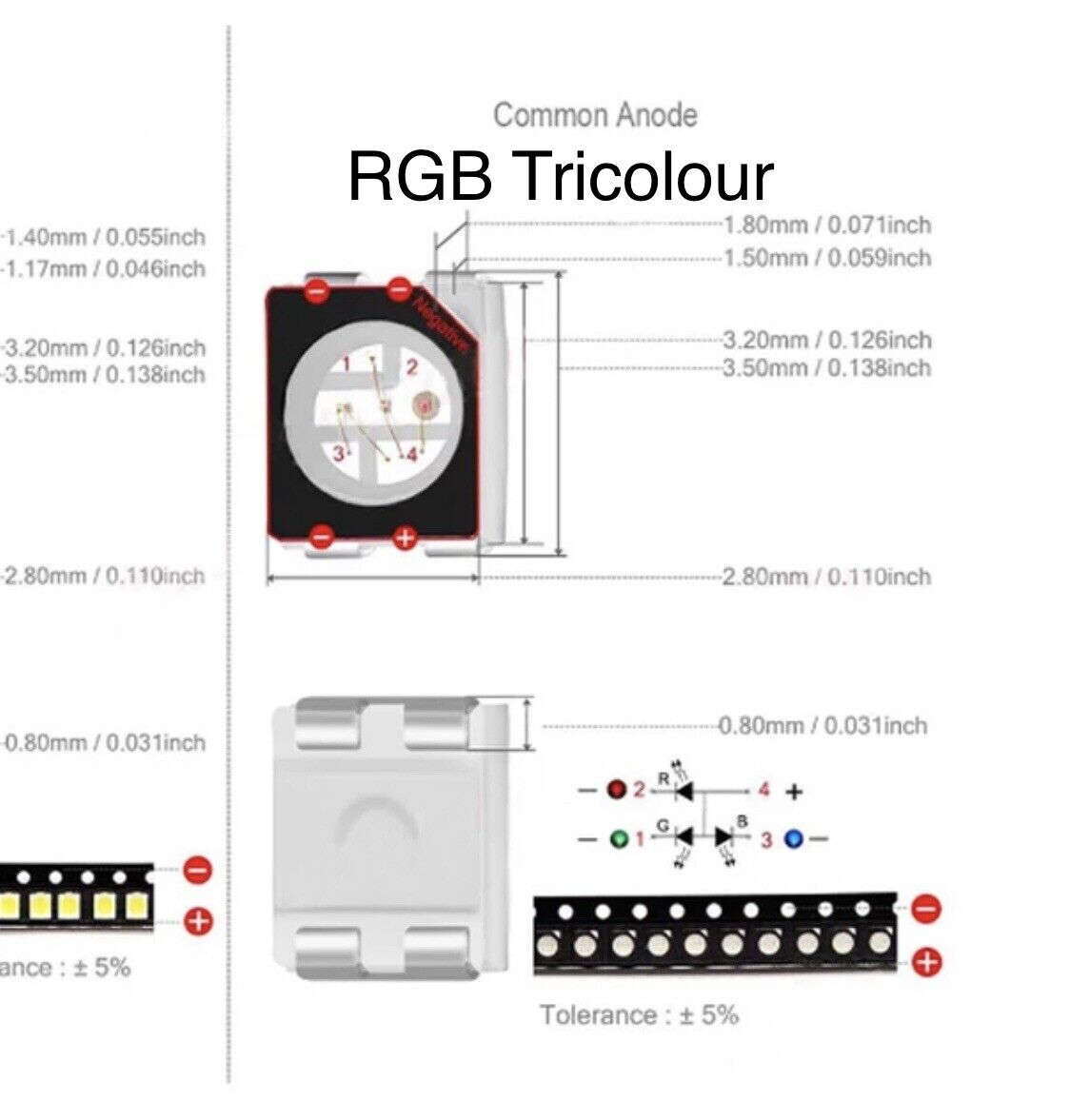 100PCS SMD Chip 3528 (1210) RGB Red Green Blue PLCC-4 4Pin Com Anode LED Diodes