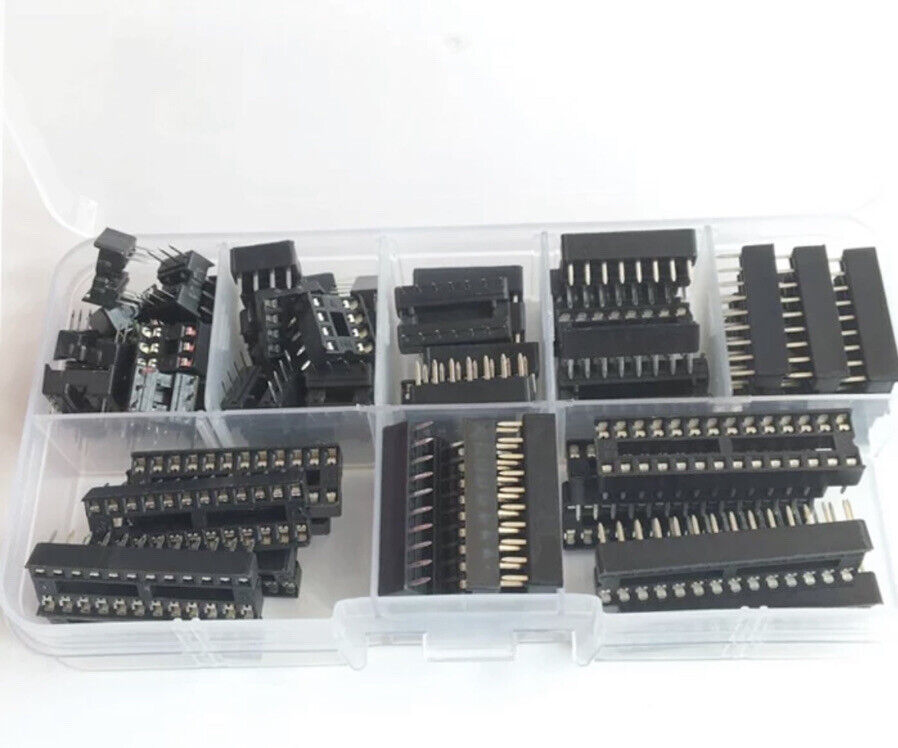 66PCS DIP IC Sockets Solder Type 6 Pin-28 Pin Socket Kit 8 Chip Socket Types