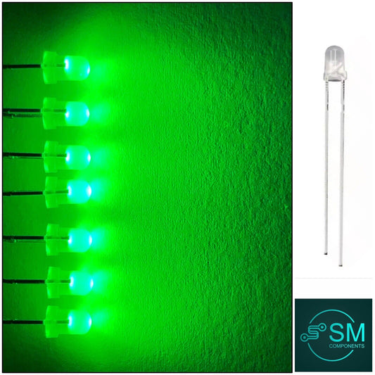 100pc 3mm GREEN Diffused Round Top With Edge LED Diy Light Emitting Diodes 517nm