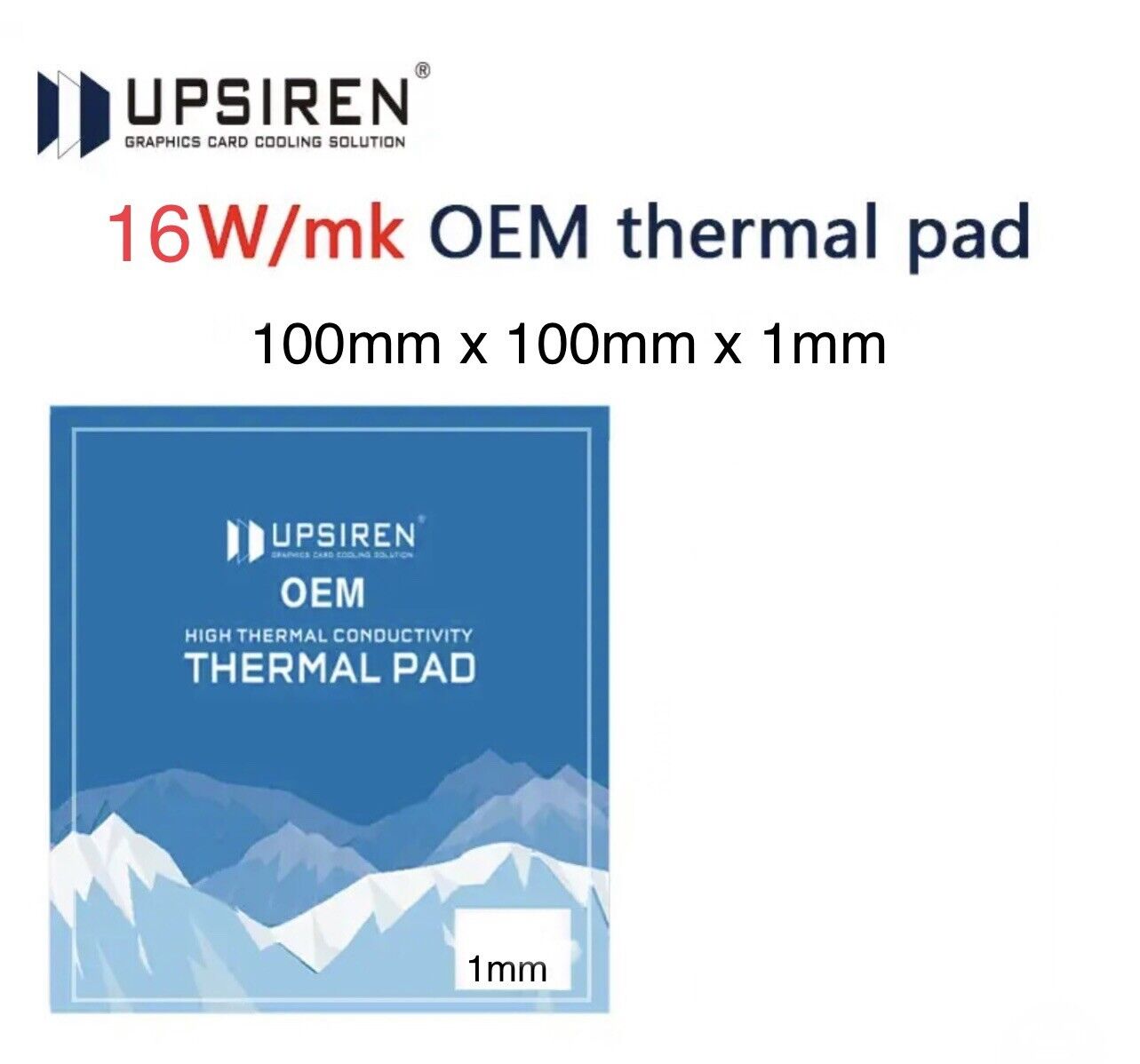 Upsiren OEM 16W/mK Thermal Pad 100x100x1.0mm Silicone Heatsink Cooling GPU CPU