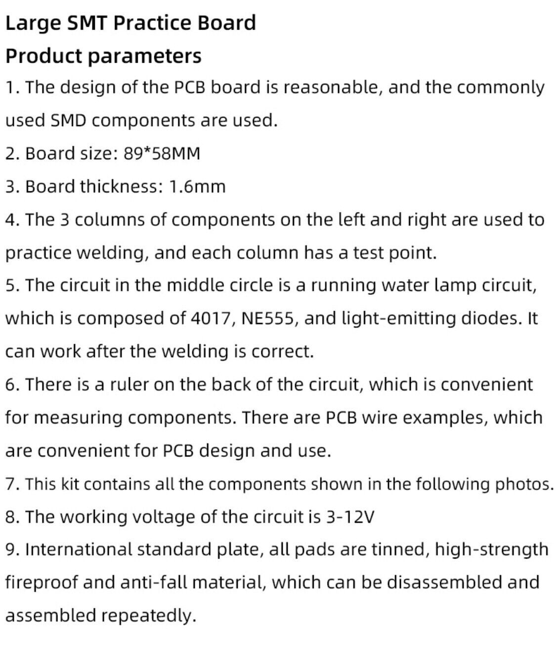 SMD/SMT PCB Component Soldering Practice Board Double Sided Diode, Resistor, Led