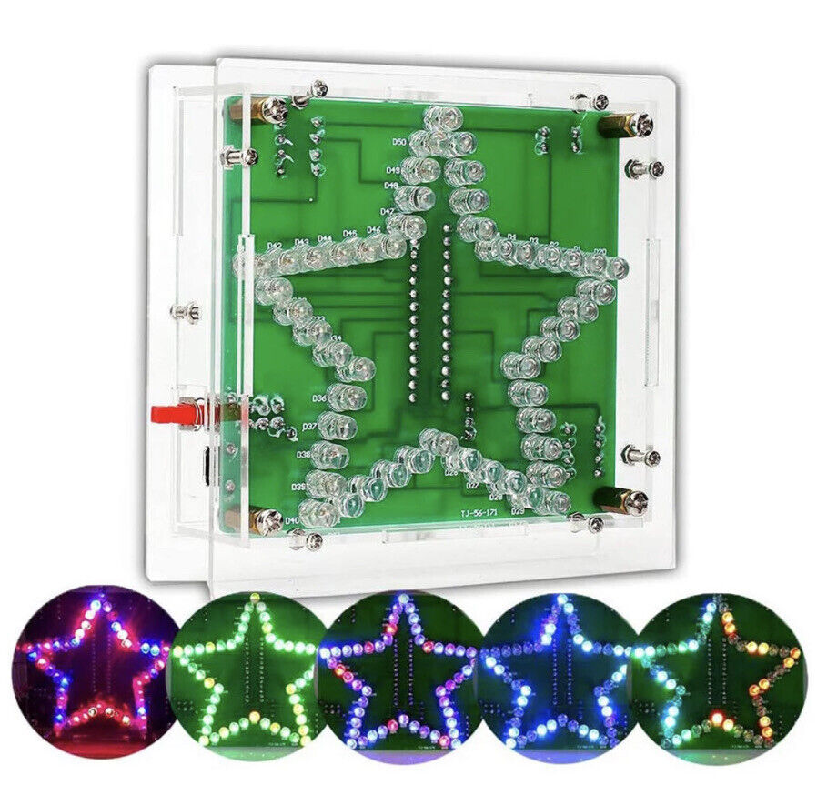 DIY RGB LED 5 Point Star Project Electronic Education Circuit Kit Green PCB Case