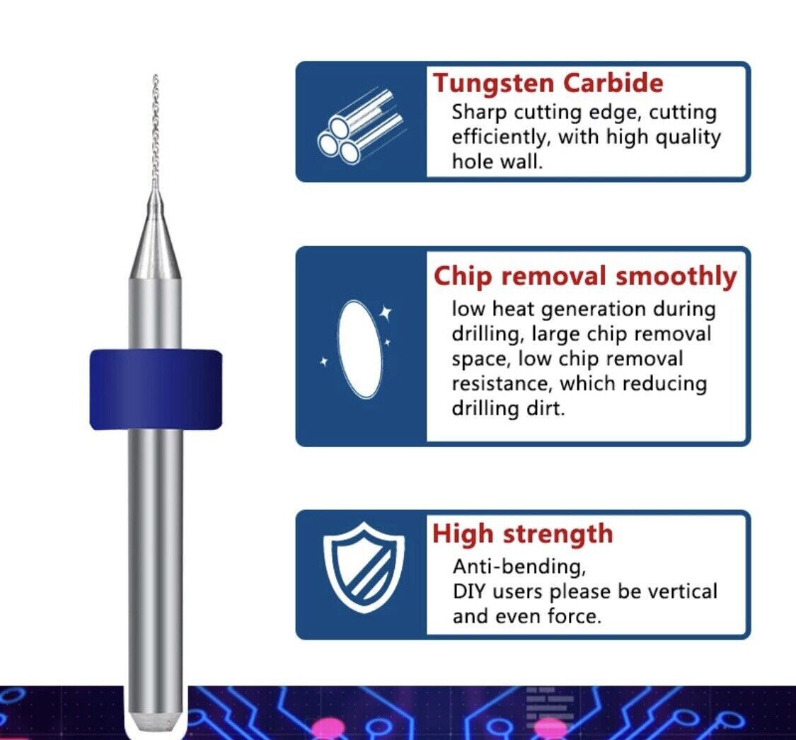 10Pcs 0.35mm PCB Print Circuit Board Tungsten Carbide Mini Micro Drill Bit Set