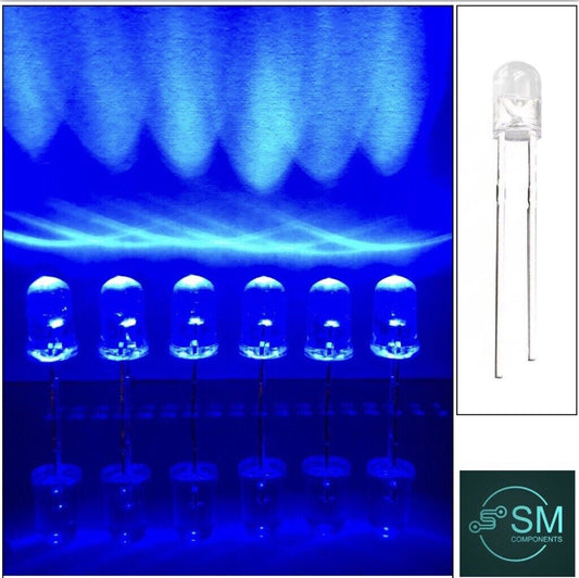 3mm BLUE LED Light Emitting Led Diode Clear Round Head LED, NO EDGE , 465nm