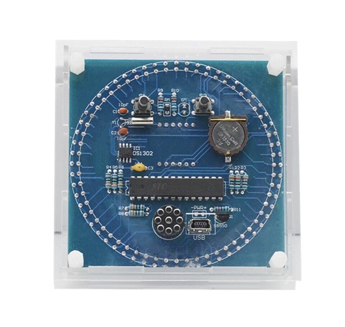 DIY Rotating LED DS1302 Electronic Digital Clock + Case Temperature Display KIT